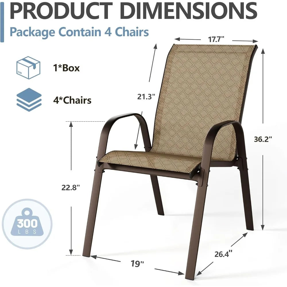Patio Chairs Set of 4 with Armrests, Outdoor Stackable Dining Chairs with Breathable Backrest and Metal Frame for Lawn, Garden