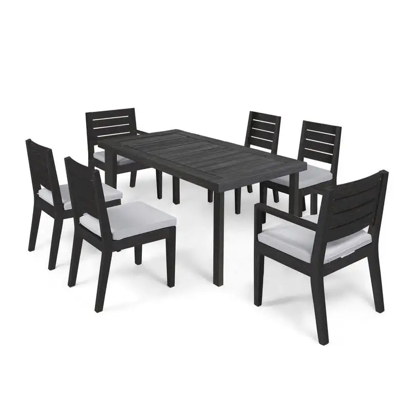 Expandable 7-Piece Outdoor Acacia Wood Dining Set in Sandblasted Dark and Light Gray