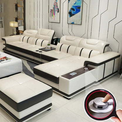 2023 Cheap Living Room Furniture Sofa Partition L-shaped Leather Sofa Set with Custom Material Function Table