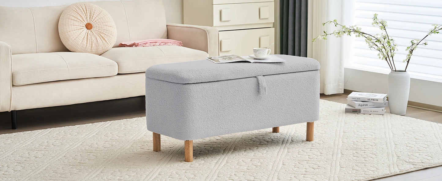 39.5" Boucle Storage Ottoman Bench for Bedroom end of Bed, Sherpa Upholstered Shoe Seat Storage Beach for Entryway, Off White