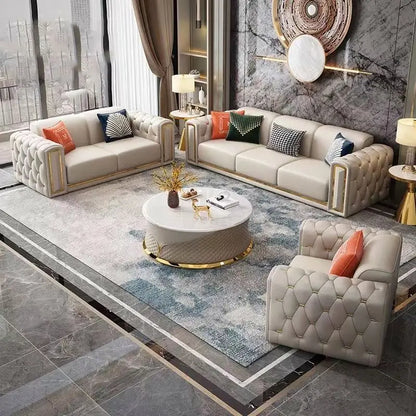 / Modern New Design Luxury Couch With Brass Legs Plush Leather Sofa Living Room Furniture