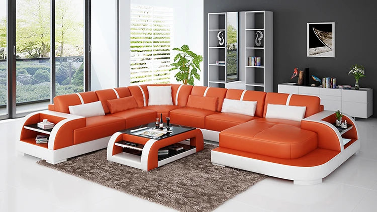 China Supplier's Customized Modern Leather Sofa Set Genuine Leather Home Furniture with Sponge Filling for Living Room