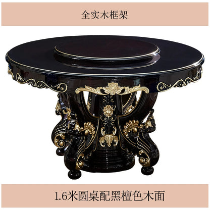 HTT marble dining table and chair combination carved round table for household8 people round  with turntable furniture