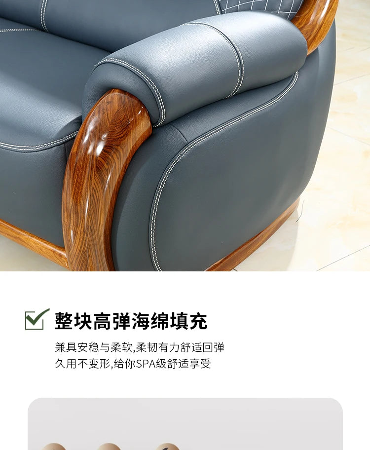 FY Ebony Wood Genuine Leather Sofa Solid Wood Sofa Living Room New Model