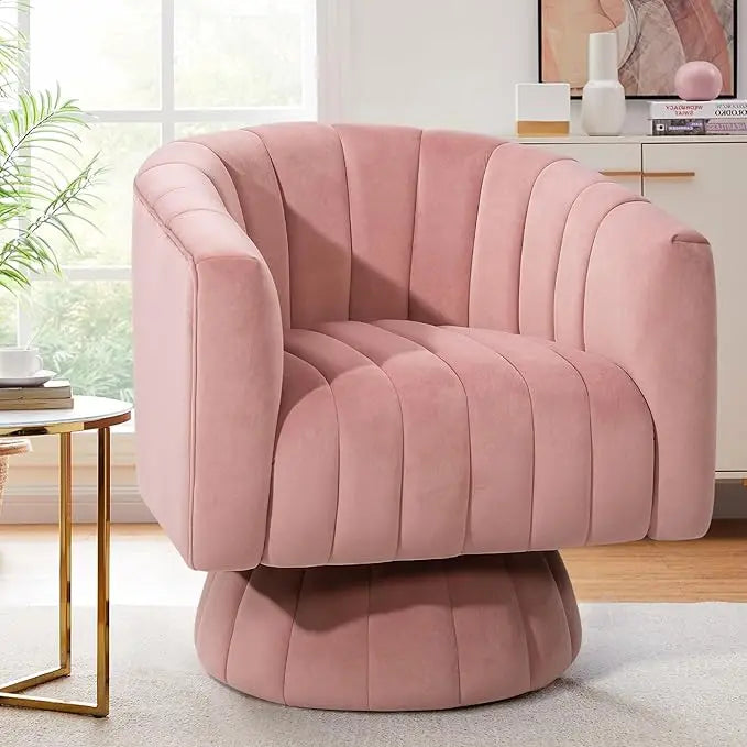 Mid-Century Swivel Barrel Chair with Armrests, Overstuffed Velvet, 360° Rotation, Suitable for Living Spaces，Customized