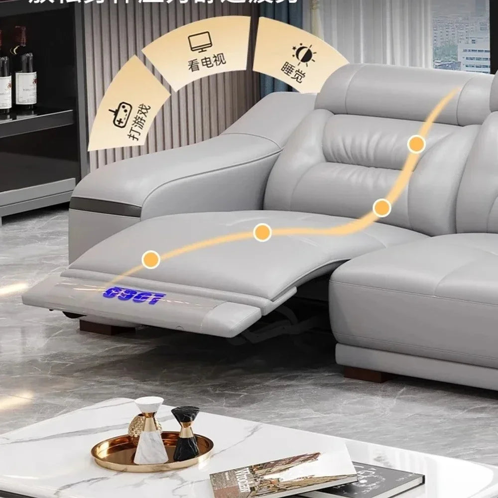 MINGDIBAO Genuine Leather Living Room Sofa Set Power Reclining Couch Electric Recliners with Stool Seating Room, Sofa Reclinable
