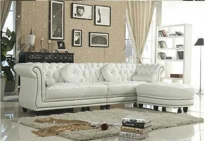 Hot Sale Modern White Leather Sofa Set Furniture  Chesterfield 321 Sofa Leather Living Room Sofas