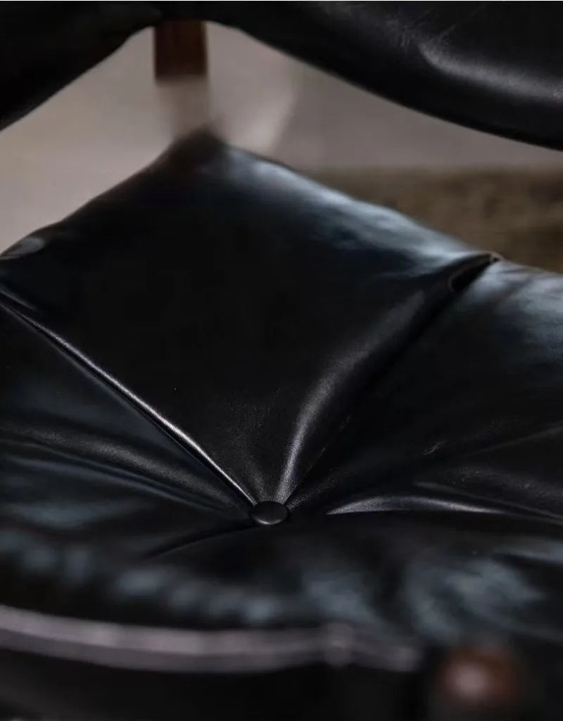 Wooden Living Room Chairs Leather Armchair Aesthetic Vintage Single Person Backrest Chair Luxury Comfortable Lazy Sofa Chair