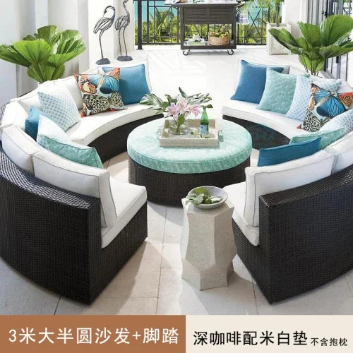 Outdoor circular rattan sofa chair, courtyard, outdoor rattan woven garden sofa combination