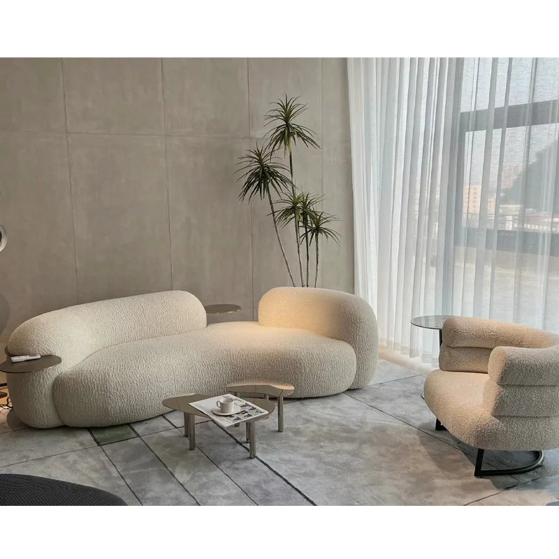 Wholesale Living Room Furniture Sofas Set Reception Room Boucle Fabric Curved Sofa for Home