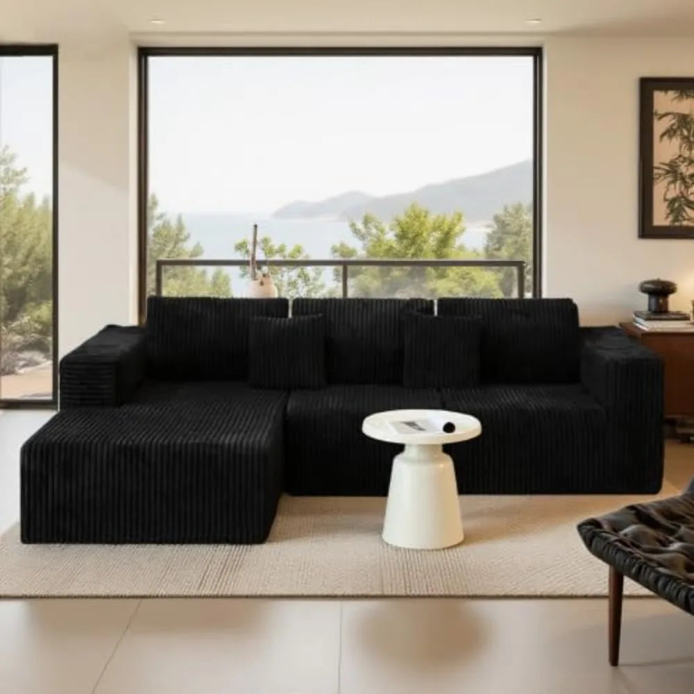 112.99" Boneless Cloud Couch, L Shaped Sectional Sofa with Chaise, No Assembly Required, Sink-in Corduroy Fabric & Memory Foam