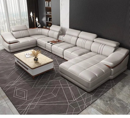 Simple modern leather sofa first layer cowhide living room large corner full set of light luxury leather sofa combination