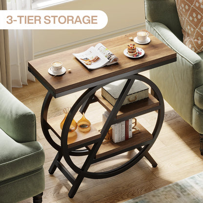 Tribesigns End Table for Living Room, 3-Tier Narrow Side Table with Storage, Wood Sofa Side Table with Geometric Metal Frame