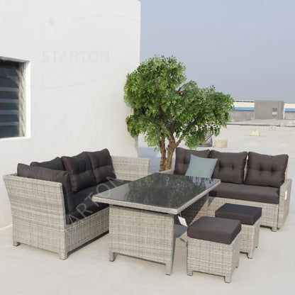 Outdoor PE Wicker Lounge Sofa Set Garden Patio Furniture with Convexion Seat Chair for Villa Dining Conversation Rattan Material