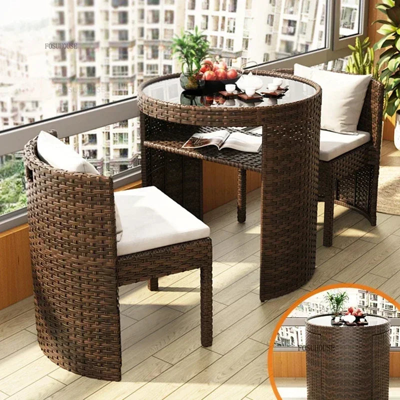 Nordic Rattan Garden Furniture Sets Outdoor Furniture Simple Courtyard Balcony Table and Chair Set Bistro Dining Table Chair Set
