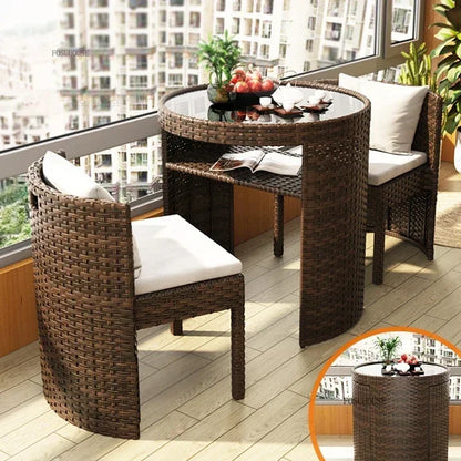 Nordic Rattan Garden Furniture Sets Outdoor Furniture Simple Courtyard Balcony Table and Chair Set Bistro Dining Table Chair Set