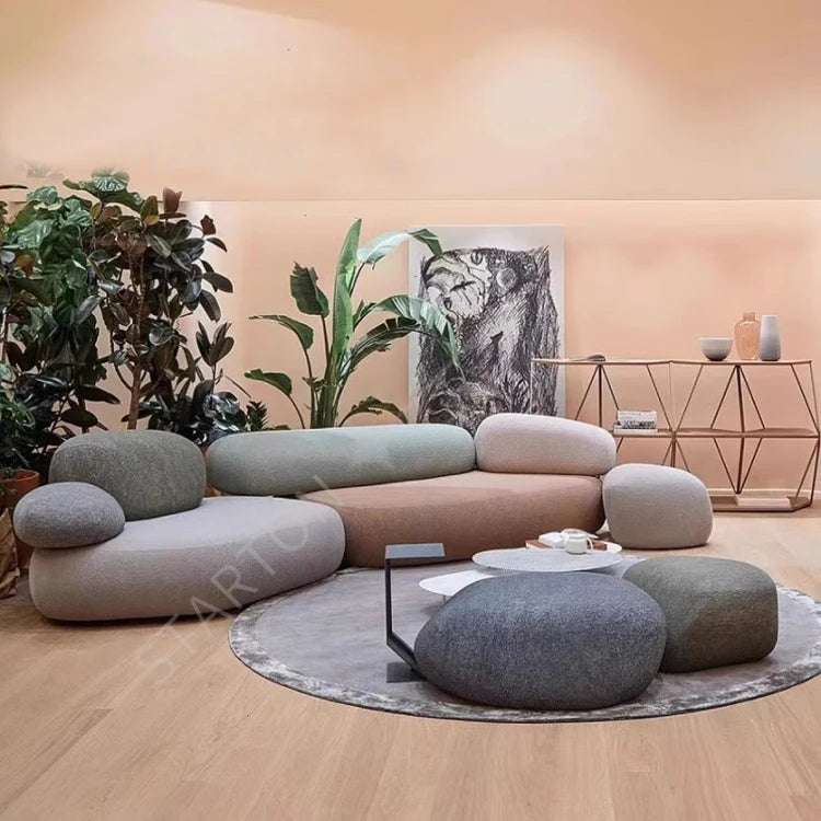 Italian Modern Minimalist Cobblestone Flat Sofa Light Luxury Cream Creative Combination for Living Room Reception Area Soft