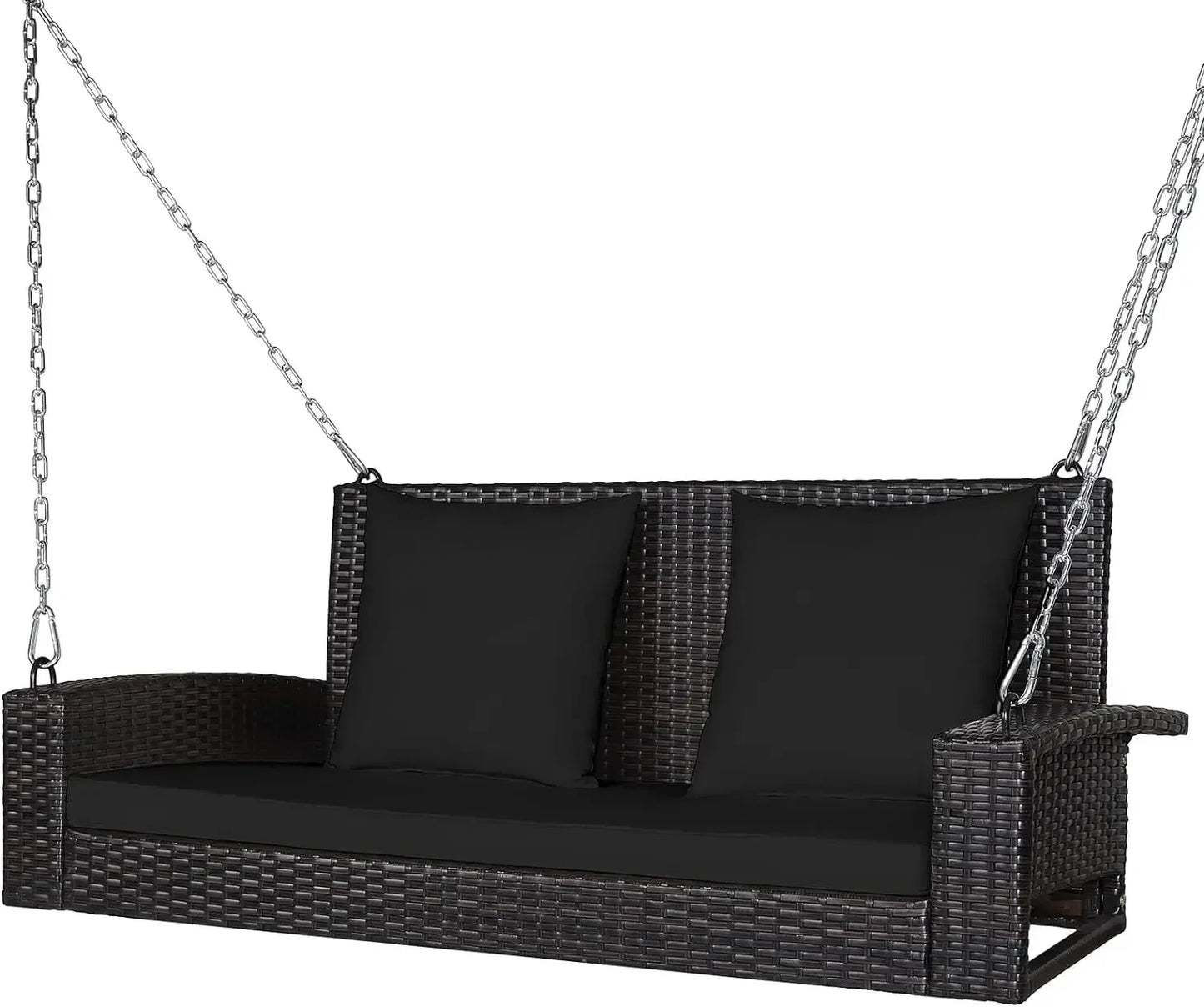 l Hanging Porch Swing, 2-Person Outdoor Wicker Swing Chair Bench With Cushions, Steel Chains For Garden, Backyard, Deck L