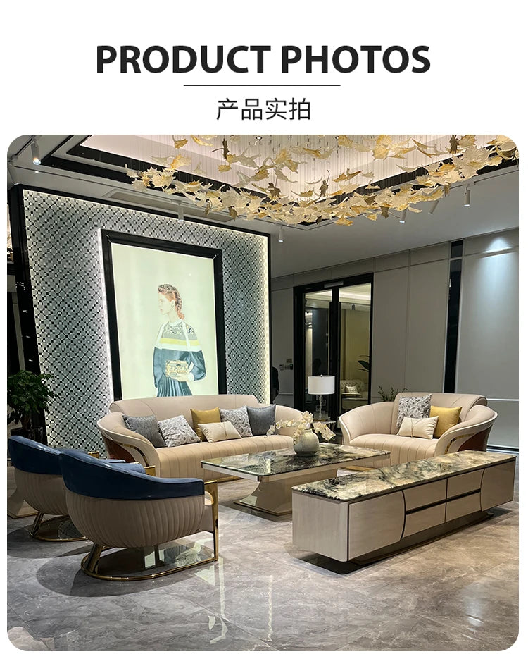 *Italian light luxury leather sofa post-modern model room large apartment high-end