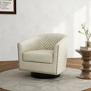 Accent Chair, Upholstered Faux Leather Barrel Chair with Nailed Trim, Comfy Club Armchair for Reading Living Room Bedroom Waitin