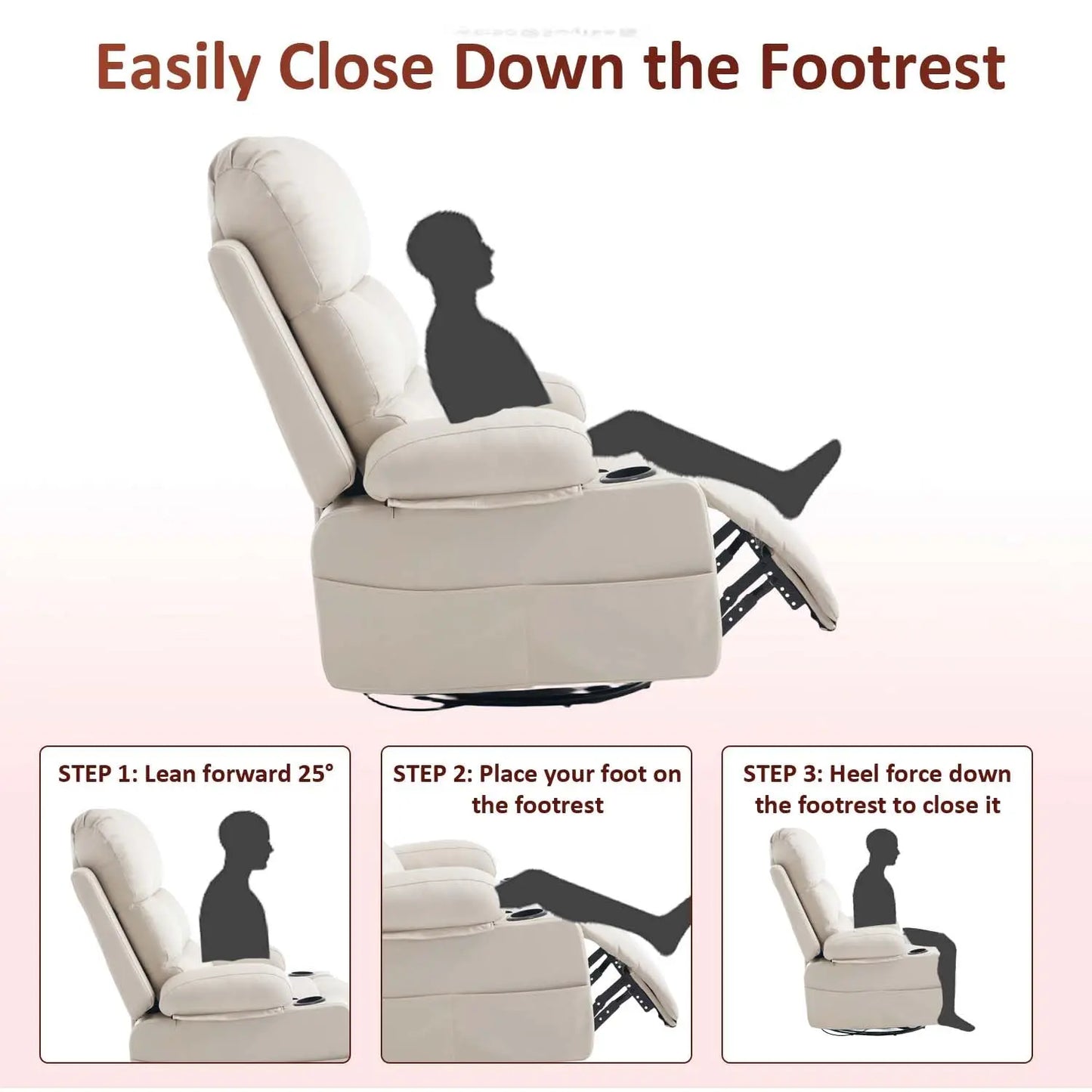 Rocker Recliner Chair with Heat and Massage, Oversized Manual Recliner Chair with Cup Holder, Faux Leather Swivel, Customized