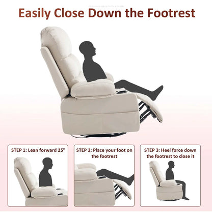 Rocker Recliner Chair with Heat and Massage, Oversized Manual Recliner Chair with Cup Holder, Faux Leather Swivel, Customized