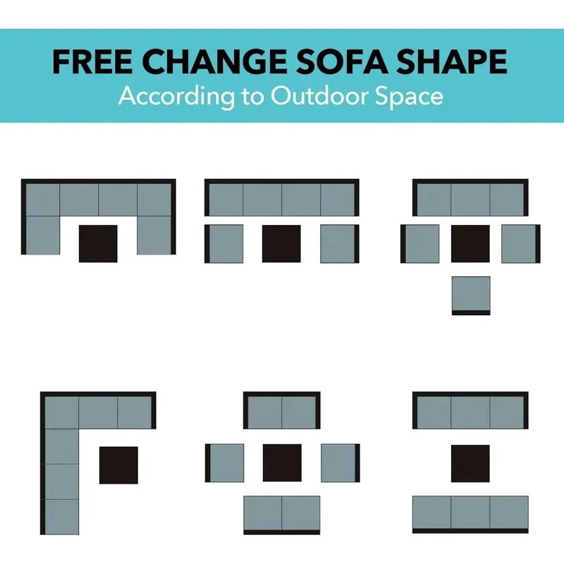 Outdoor Patio Furniture Set, Wicker Sofa with Tea Table, Rattan Conversation Sectional Set