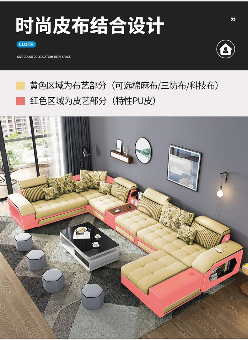 Modern 5 6 7 8-Seater Fabric Sofas Sectional Set for Living Room Hotel Furniture with Sponge Filling