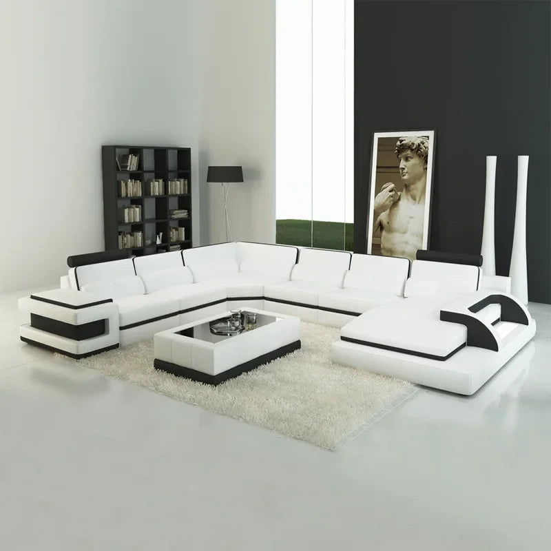 Modern creative living room sofa U-shaped corner leather sofa for large apartment