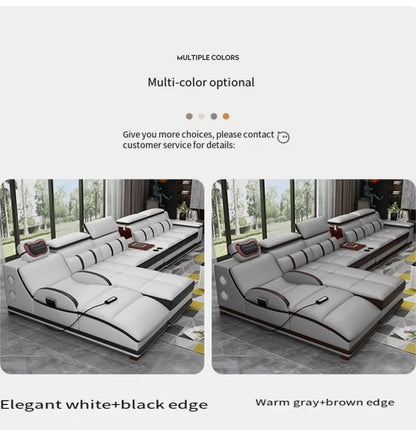 Massage Modern Leather Sofa Luxury Multi Functional Italian Recliner Sofa Couch Puffs Divano Da Soggiorno Living Room Furniture