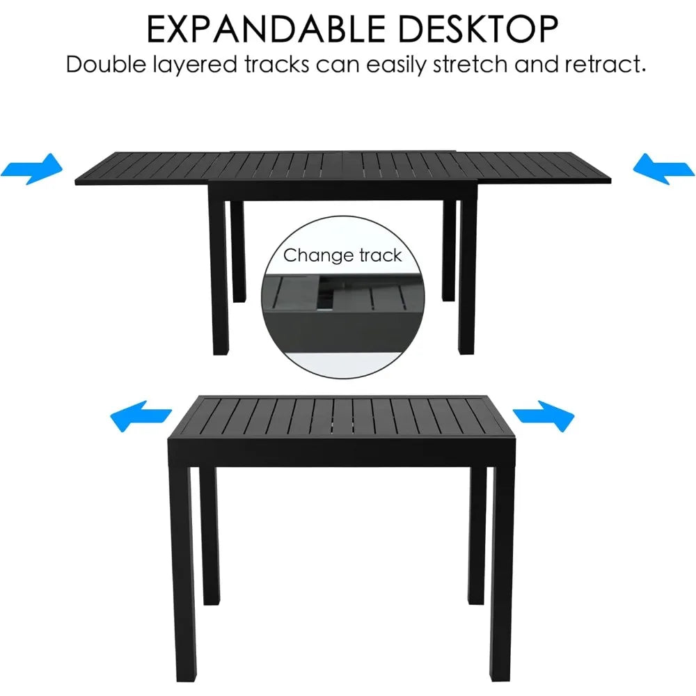 Villa Expandable Patio Dining Table - Adjustable, Aluminum Outdoor Furniture for 4-6 Person, Perfect for Backyard, Porch, Deck,