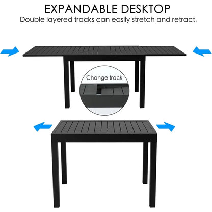 Villa Expandable Patio Dining Table - Adjustable, Aluminum Outdoor Furniture for 4-6 Person, Perfect for Backyard, Porch, Deck,
