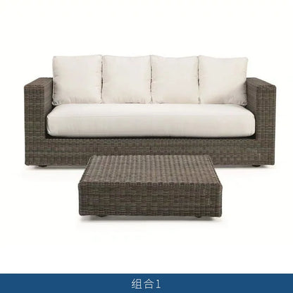 Nordic courtyard rattan furniture outdoor waterproof sunscreen sofa coffee table pedal double recliner resort bed and breakfast