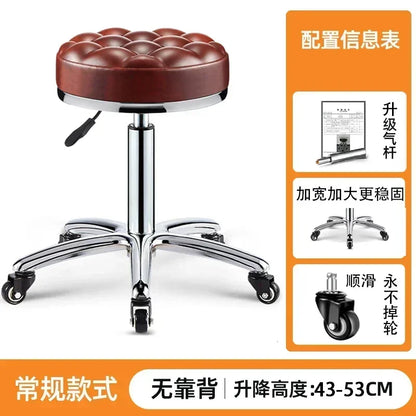 PU Leather Modern Rolling Stool Low Back Height Adjustable Work Salon Drafting Swivel Task Chair with Footrest