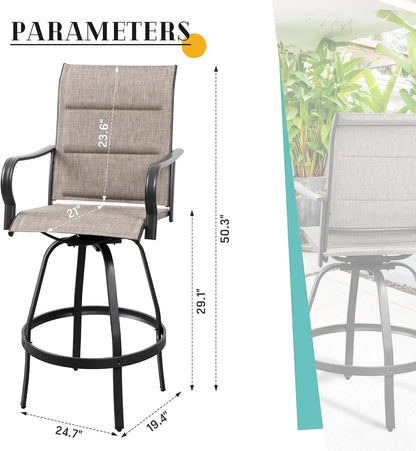 2 Piece Outdoor Patio Swivel Bar Chairs, All Weather Padded Sling Textile High Top Bar Stools, Bistro Set for Backyard