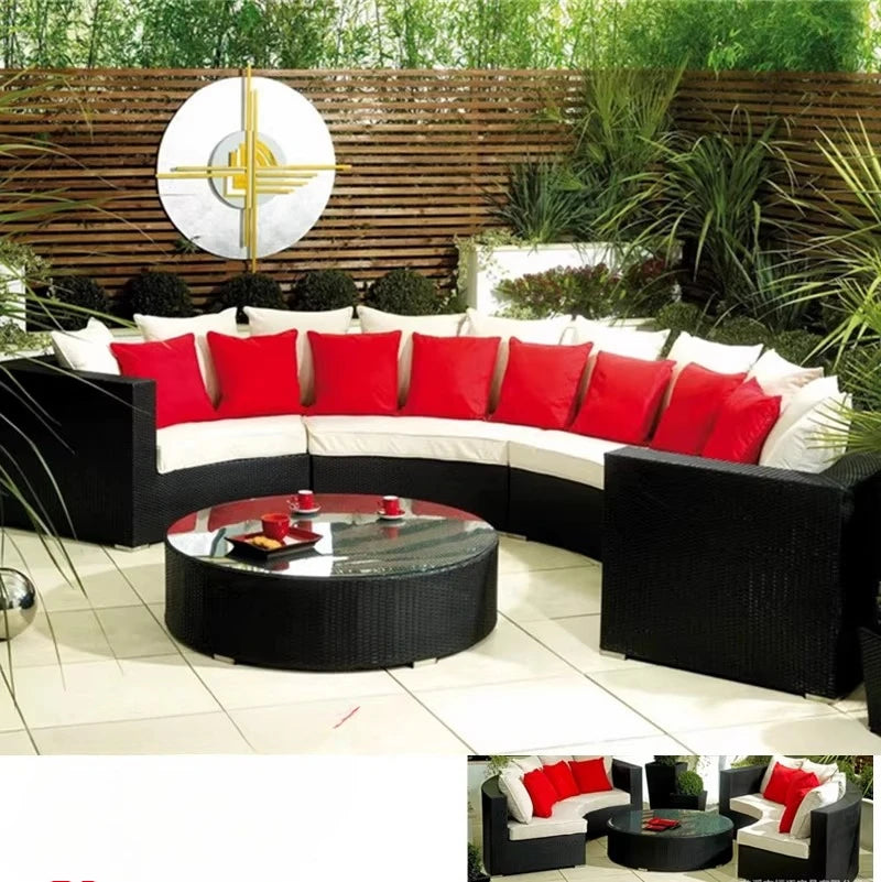 Living Room Combination Garden Sofas Courtyard Simple Lawn Coffee Table Garden Backrest Pe Rattan Furniture Sofá Jardín MHHYSF