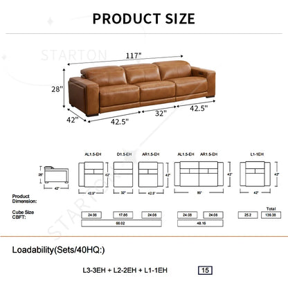 MANWAH CHEER Classics Comfortable 3+2+1 Seater Couch Living Room Power Reclining Sofas Set Furniture Genuine Leather Luxury Sofa