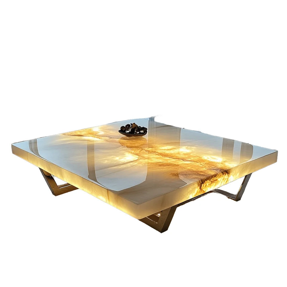 Square modern high-end coffee table expandable luminous jade natural marble living room home furniture