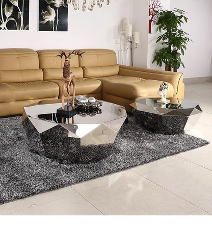 Modern Living Room Furniture Luxury Gold/silver Stainless Steel Coffee Table Mirrored Creative Diamond Shape Coffee Table Design