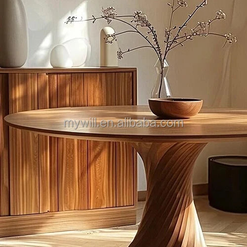 Vintage All Solid Wood Circular Dining Table Designer's Creative Small Layout Round Table Minimalist Art Circular Dining Table