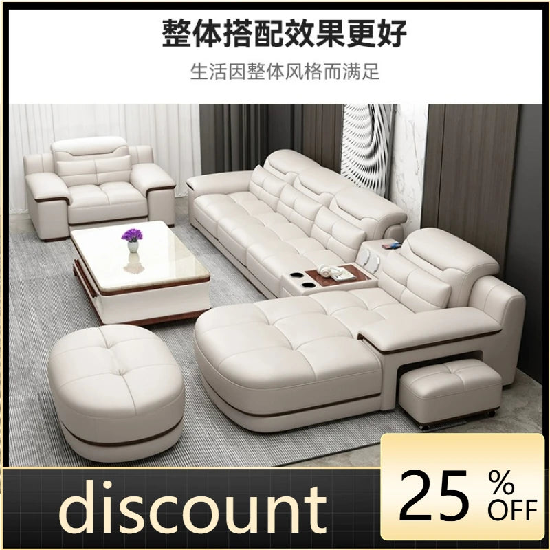 LH light luxury leather sofa first layer cowhide living room size apartment living room modern and simple
