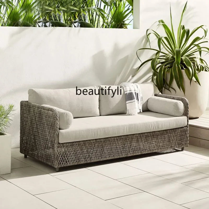 Southeast Asian Style Outdoor Rattan Sofa for Courtyard, Balcony, Garden, Terrace, Designer Sunroom