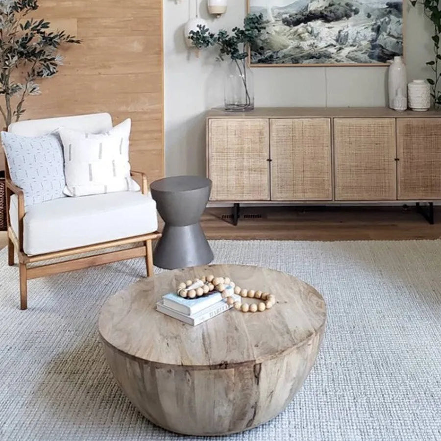 American light luxury round coffee table solid wood living room small apartment round tea table