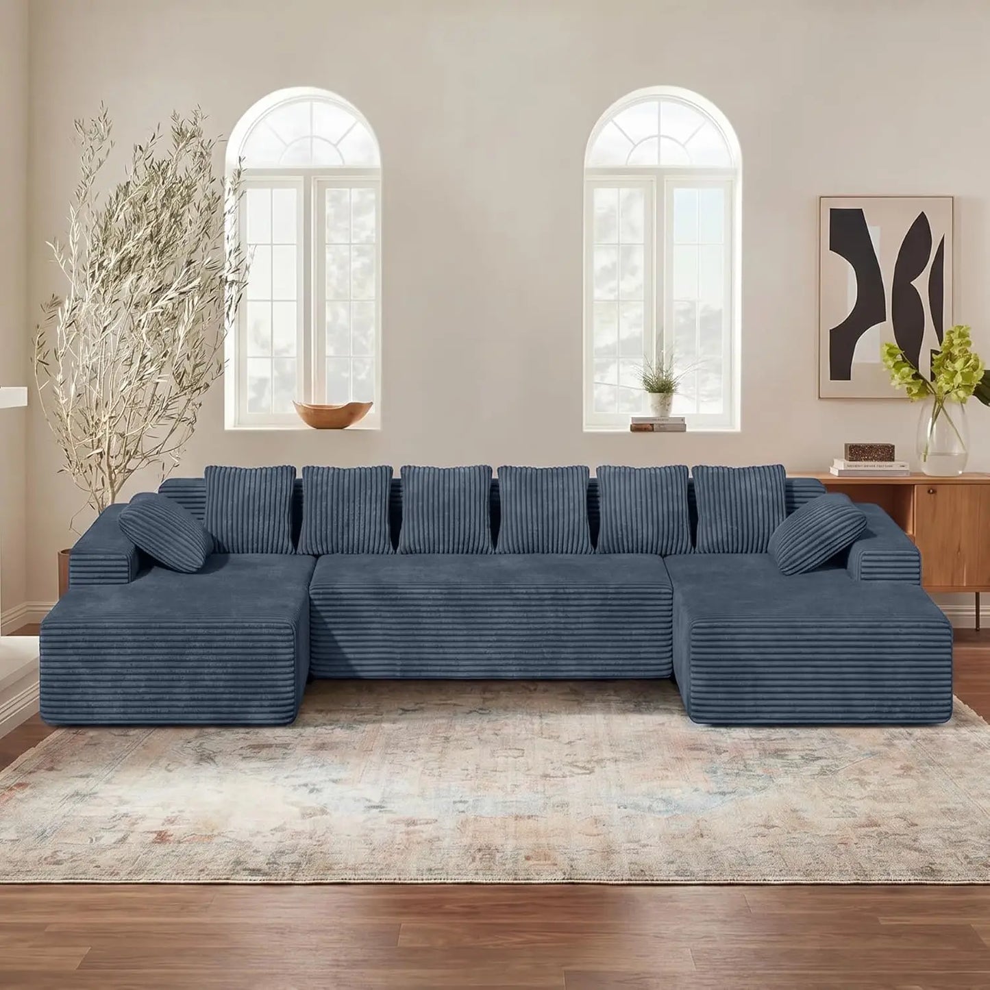 131'' Oversized Boneless Cloud Couches with Chaise, Deep Seat U Shaped Modular Sectional Sofa for Living Room 1PCS,, Customized