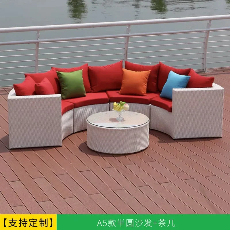 Leisure Outdoor Villa Garden Arc Sofa Hotel Courtyard Rattan Sofa B & B Terrace Sofa Furniture