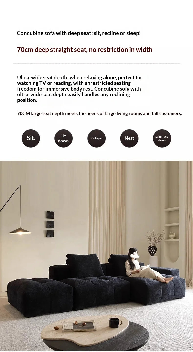 Italian Minimalism Modular Corner Combination Modern Living Room *Chenille Fabric Reclining Straight-Back Sofa Set Black