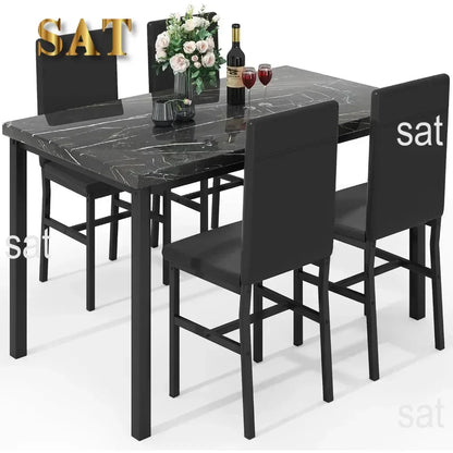 # Hot Dining Table Set For 4, Kitchen Tables And Chair For 4, Glass Dining Room Tables & PU Leather Metal Chairs, Table And Chai