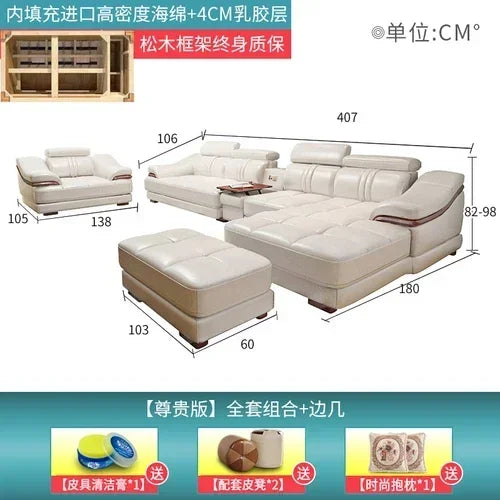 Long - lasting Genuine leather sofa, cowhide top layer, large and small unit, living room corner combination