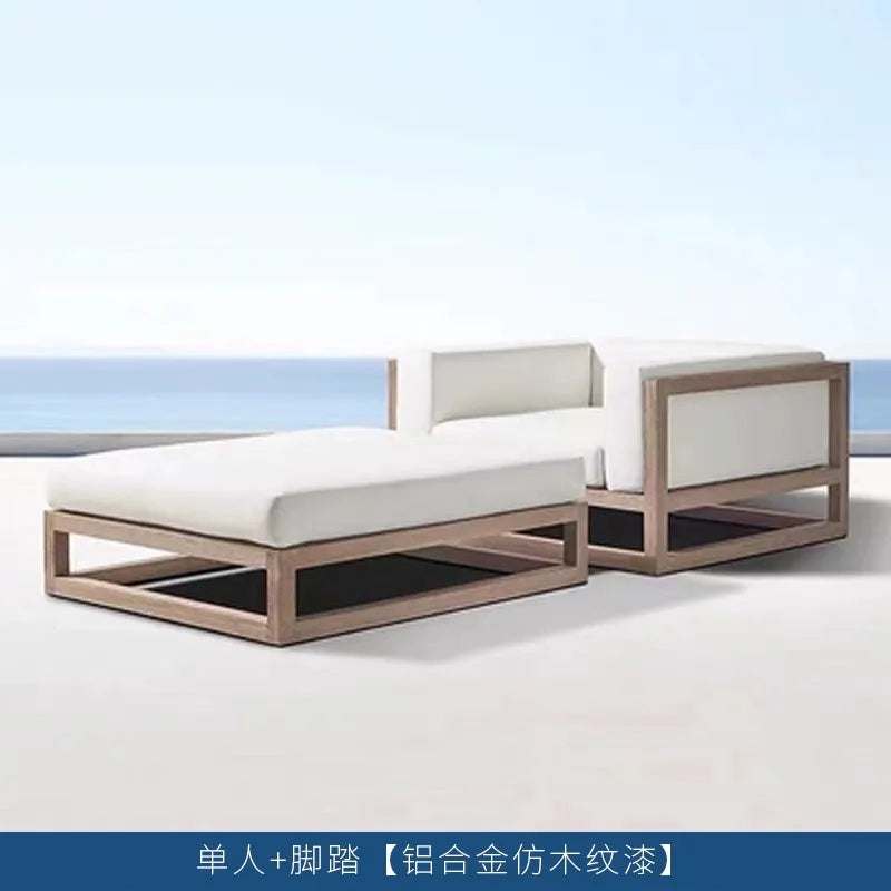 Villa courtyard sofa combination leisure hotel terrace waterproof sunscreen sofa outdoor terrace wood grain lacquer sofa