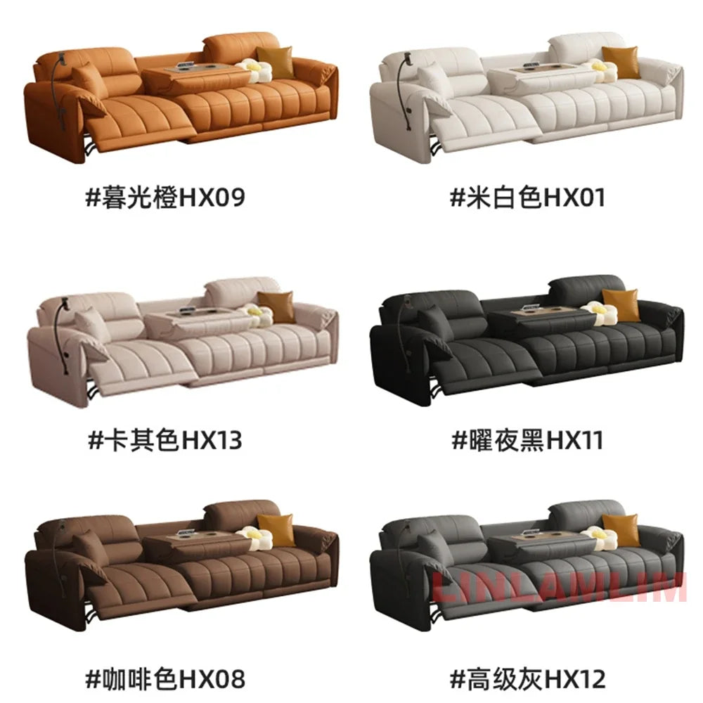 Modern Electric Reclining Sofa with Adjustable Footrest, USB, and Foldable Center Console – Italian Genuine Leather Power Sofa